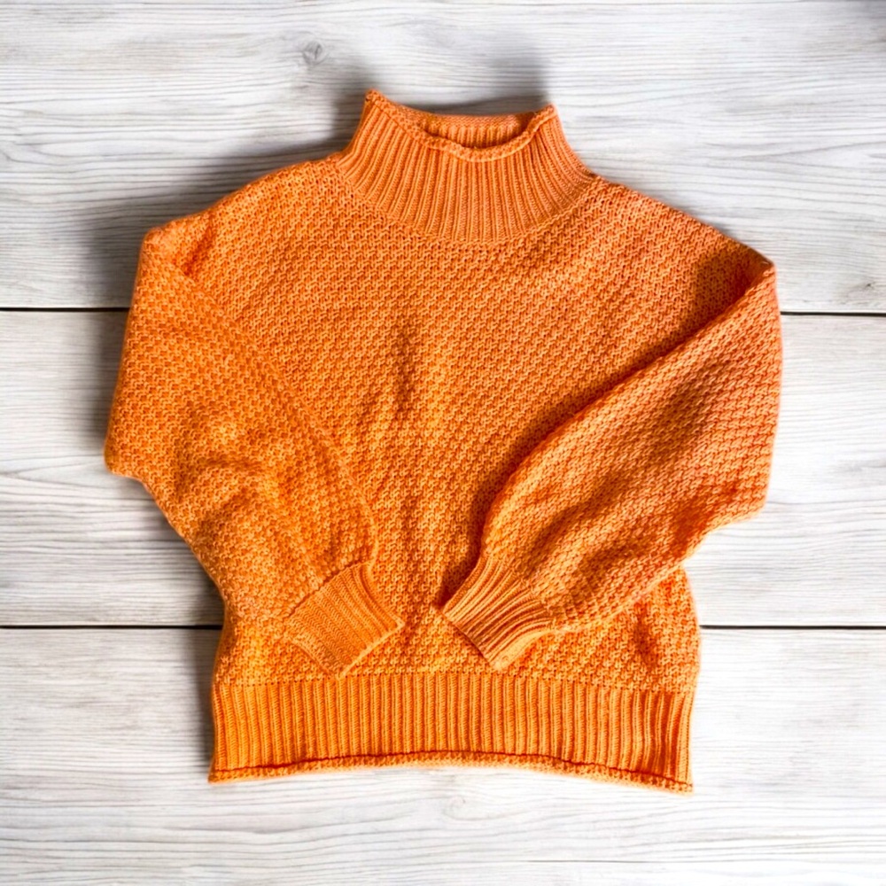 Orange High Neck Knit Sweater Bright Neon Fun, Women's Medium